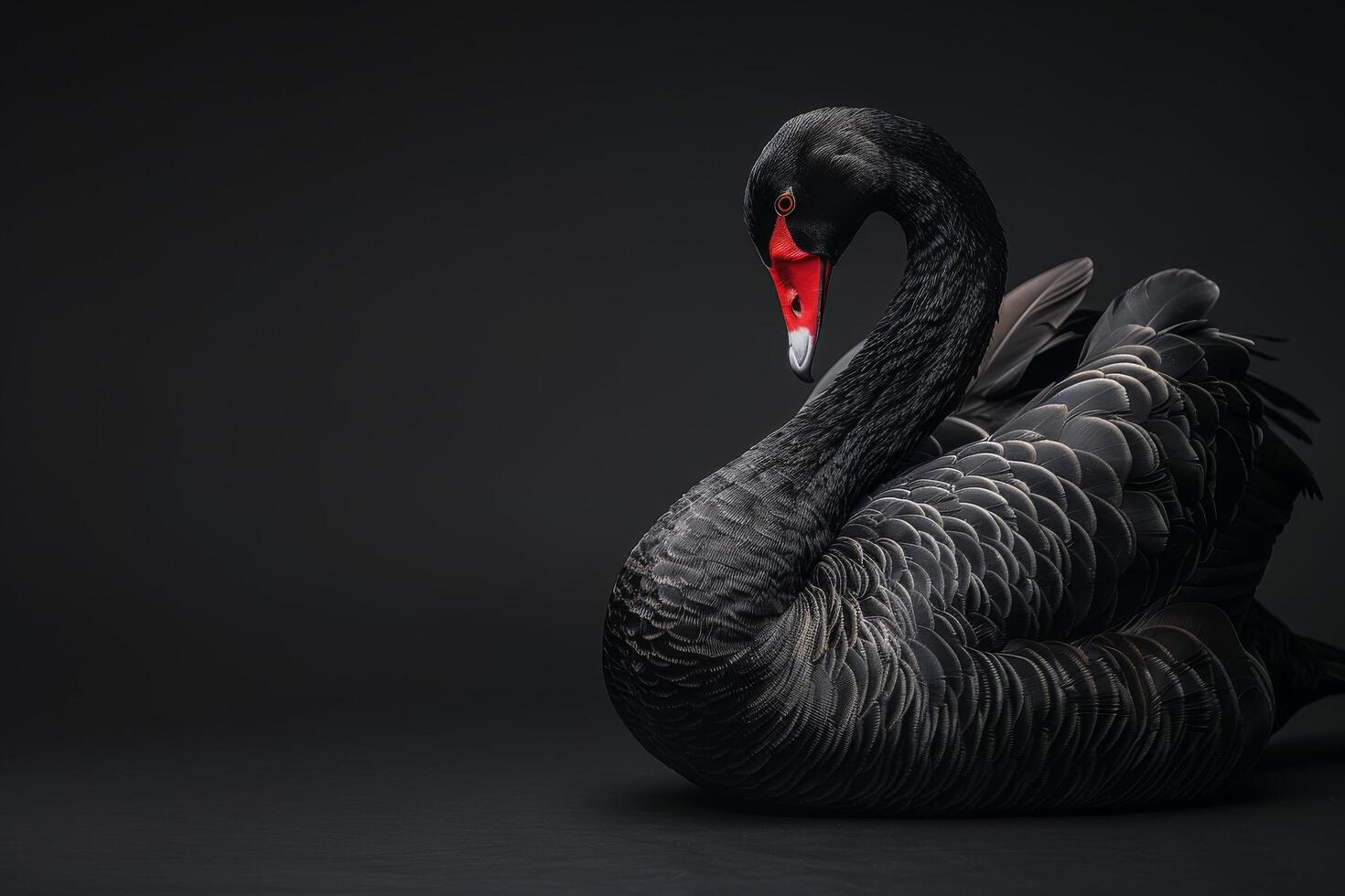 Black swan on black background photo