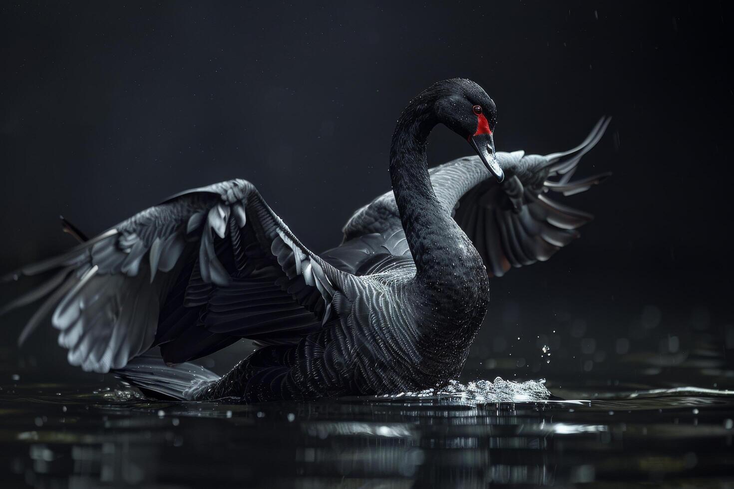 Black swan in the rain photo