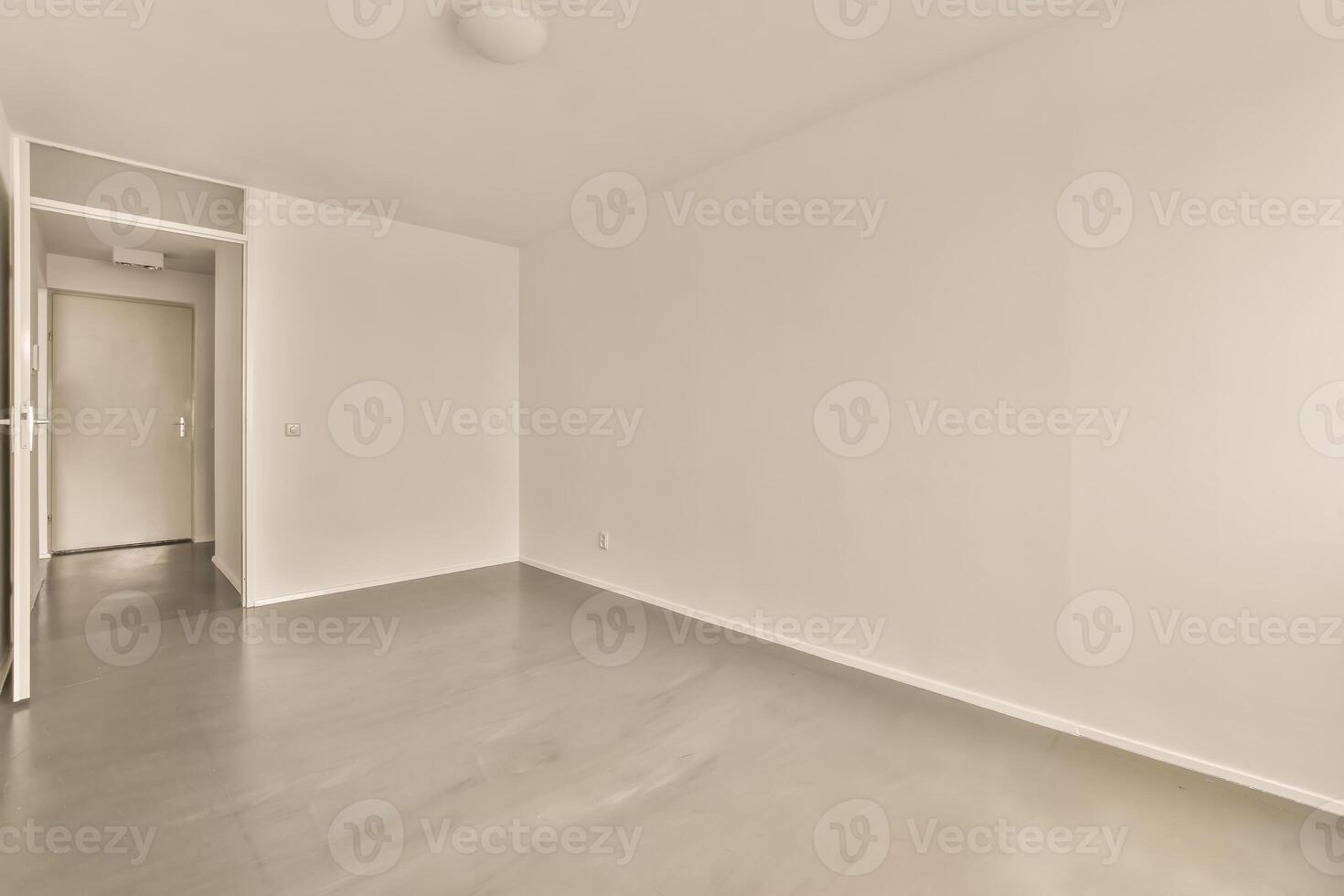 An empty room with white walls and a door photo