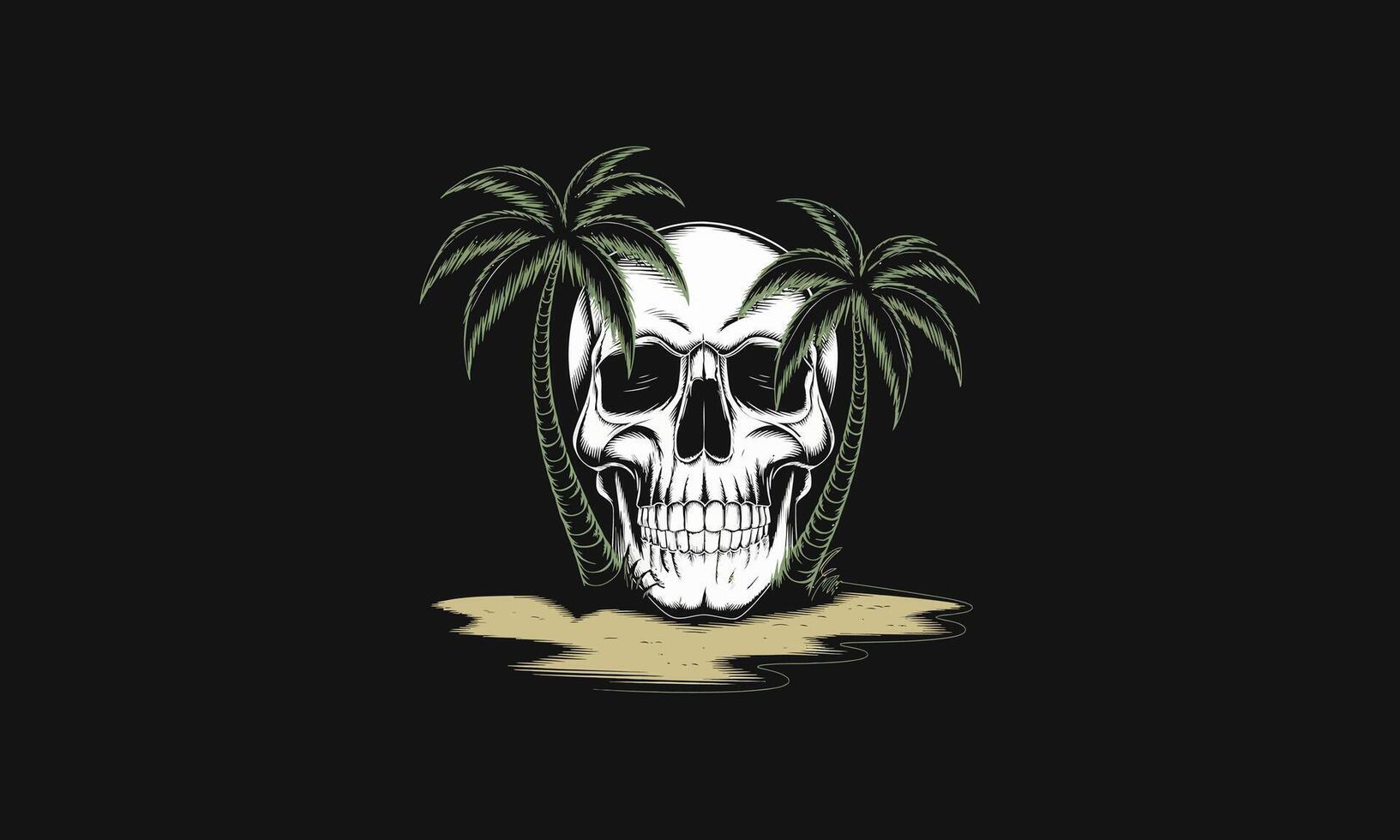 Skull with palm trees on a tropical island vector