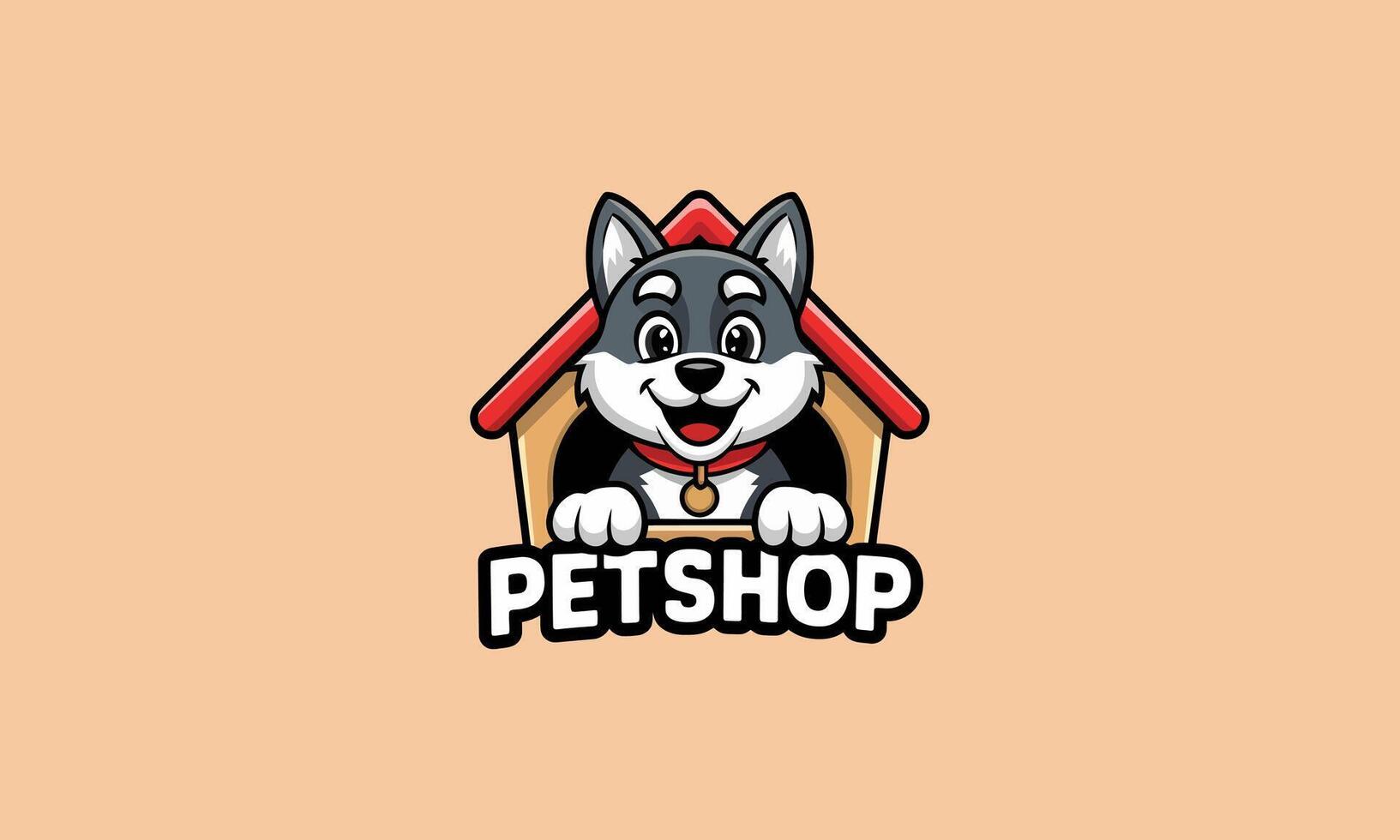 Pet shop logo featuring a happy dog in a doghouse vector