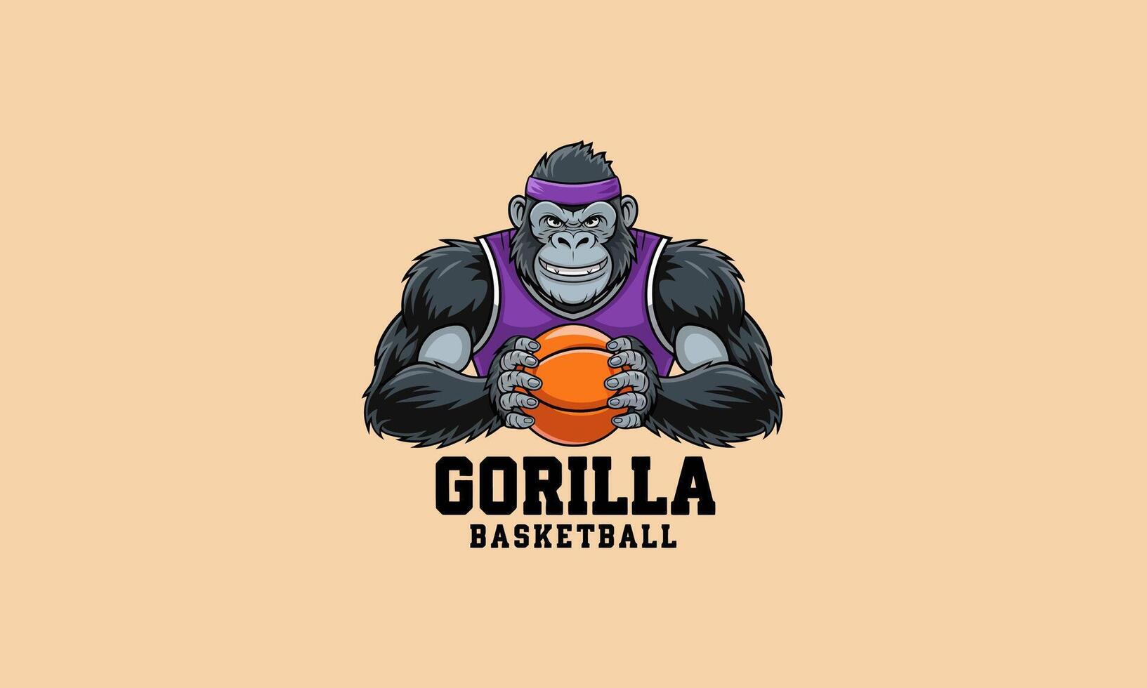 Cartoon gorilla holding basketball with determined look vector