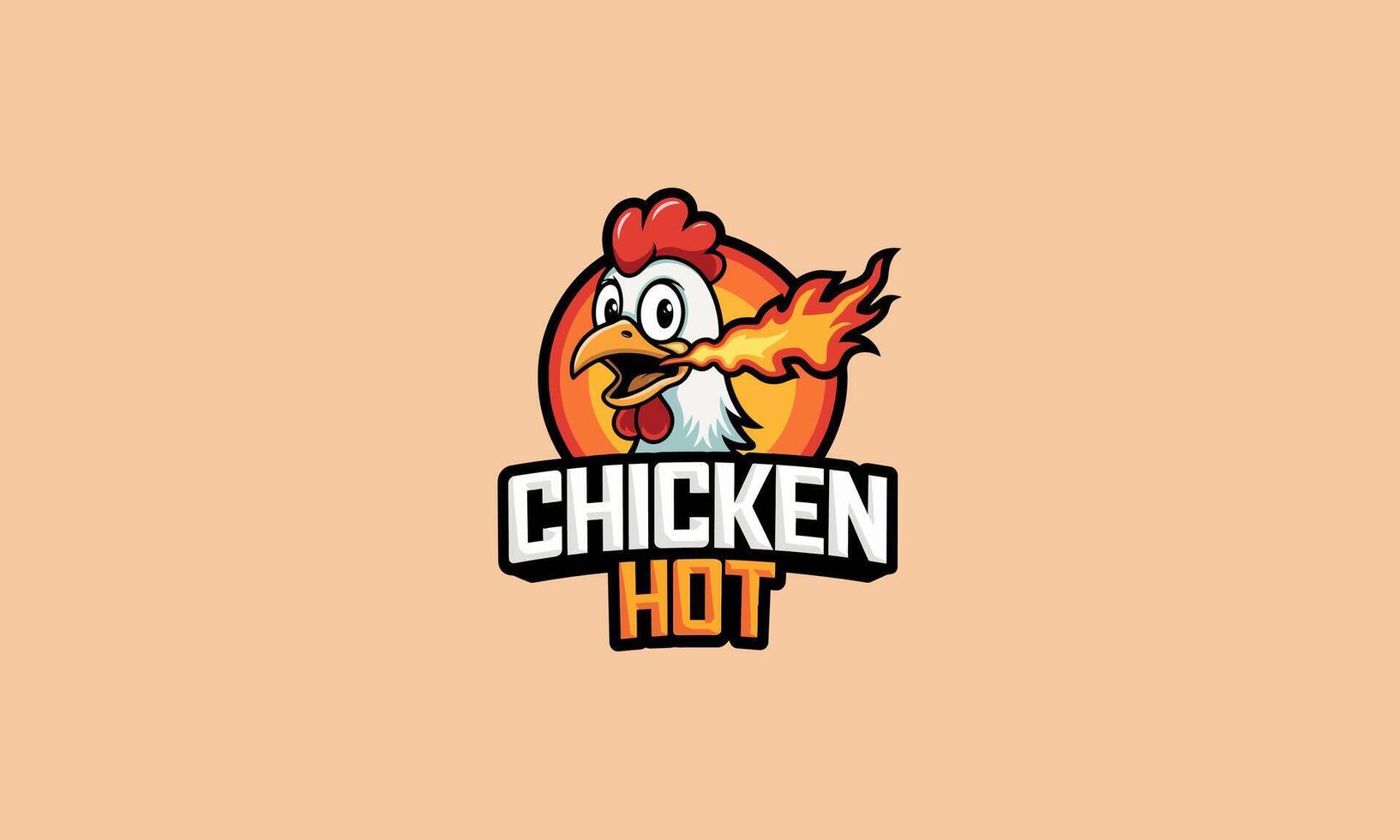 A fiery chicken mascot with flames, representing hot and spicy food. vector