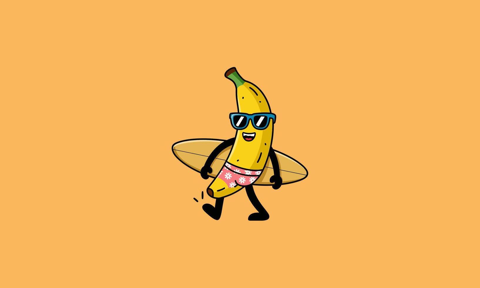 Cool banana surfer in sunglasses with a surfboard. vector