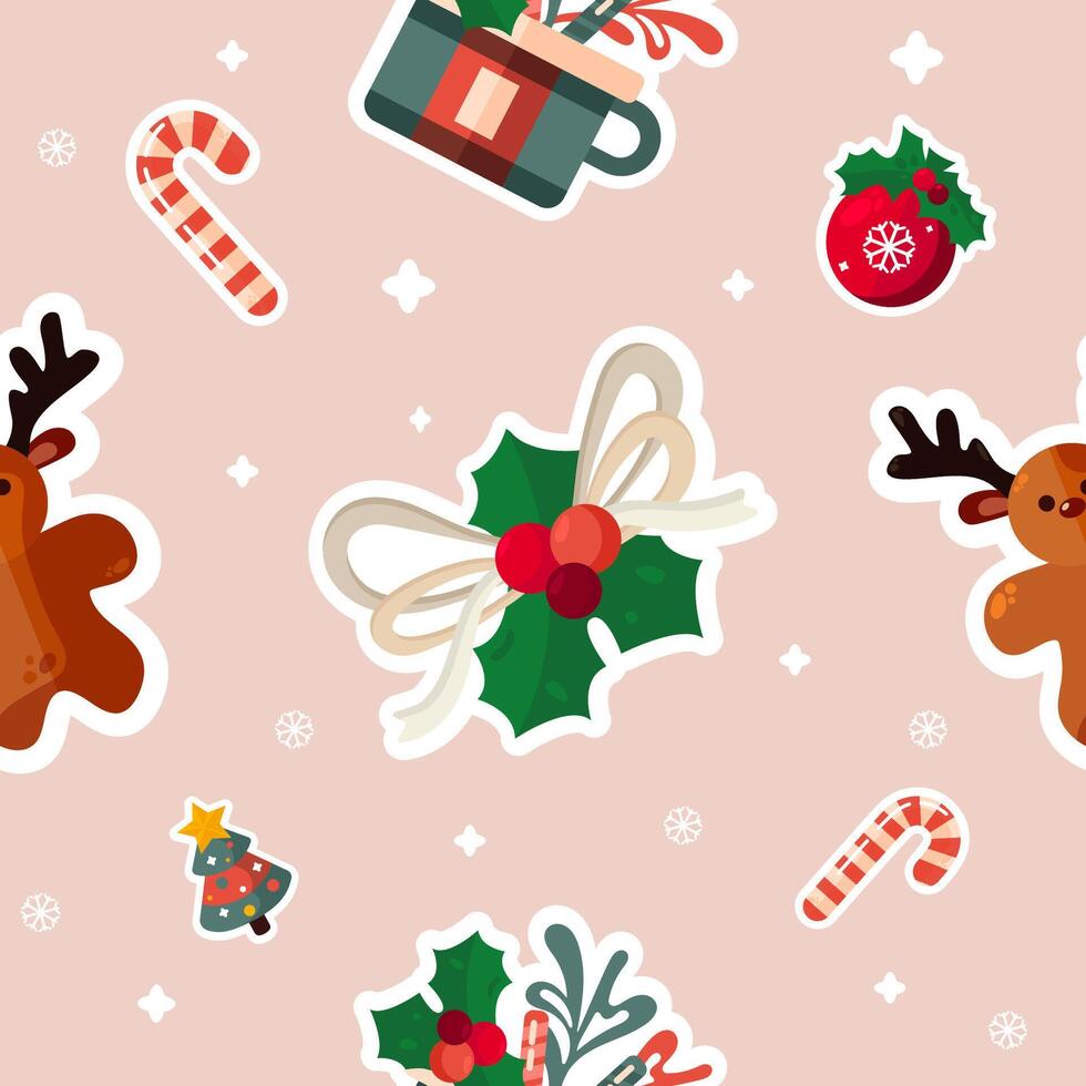 seamless cute christams pattern with decor elements. seamless print in flat style vector