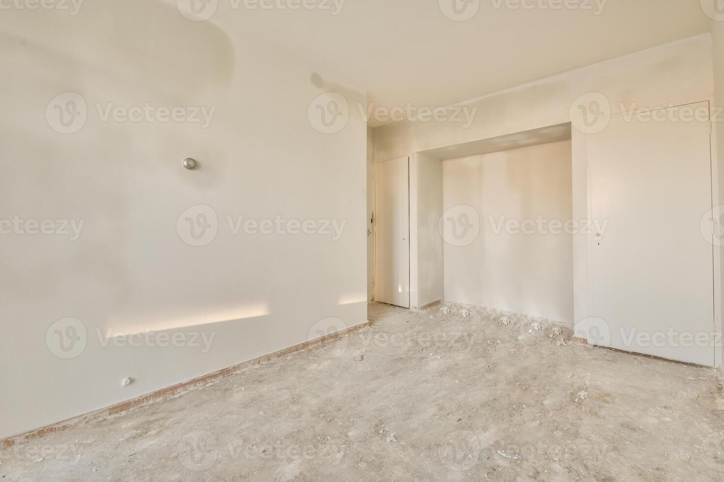 Empty room with white walls and a door photo
