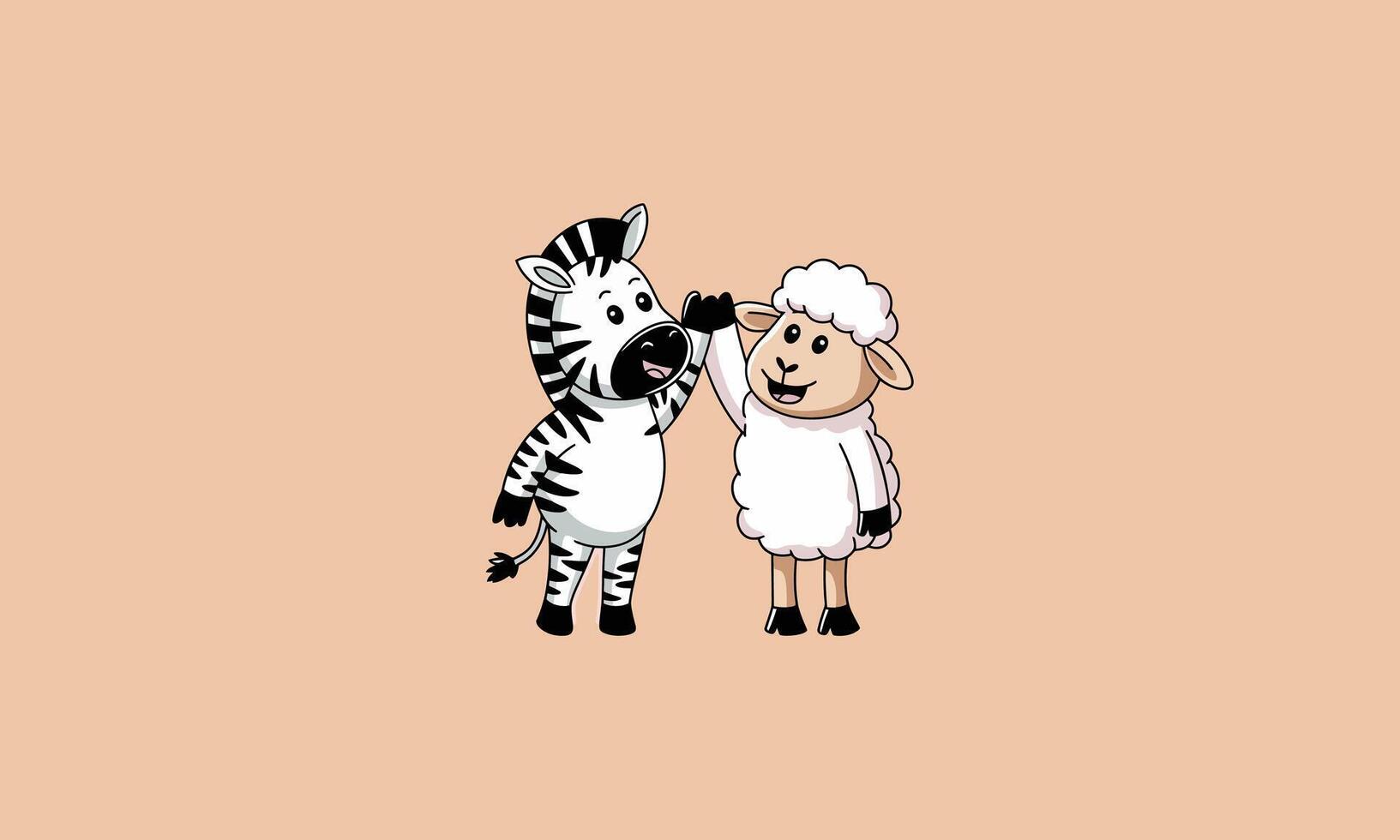 Zebra and sheep high fiving with happy expressions. vector