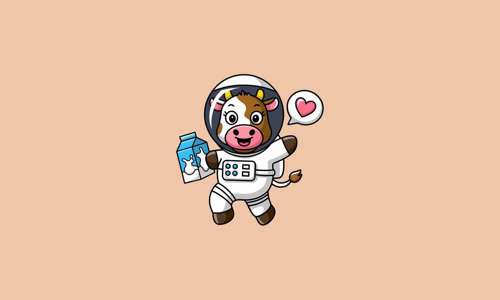 Astronaut cow holding a carton of milk in space. vector