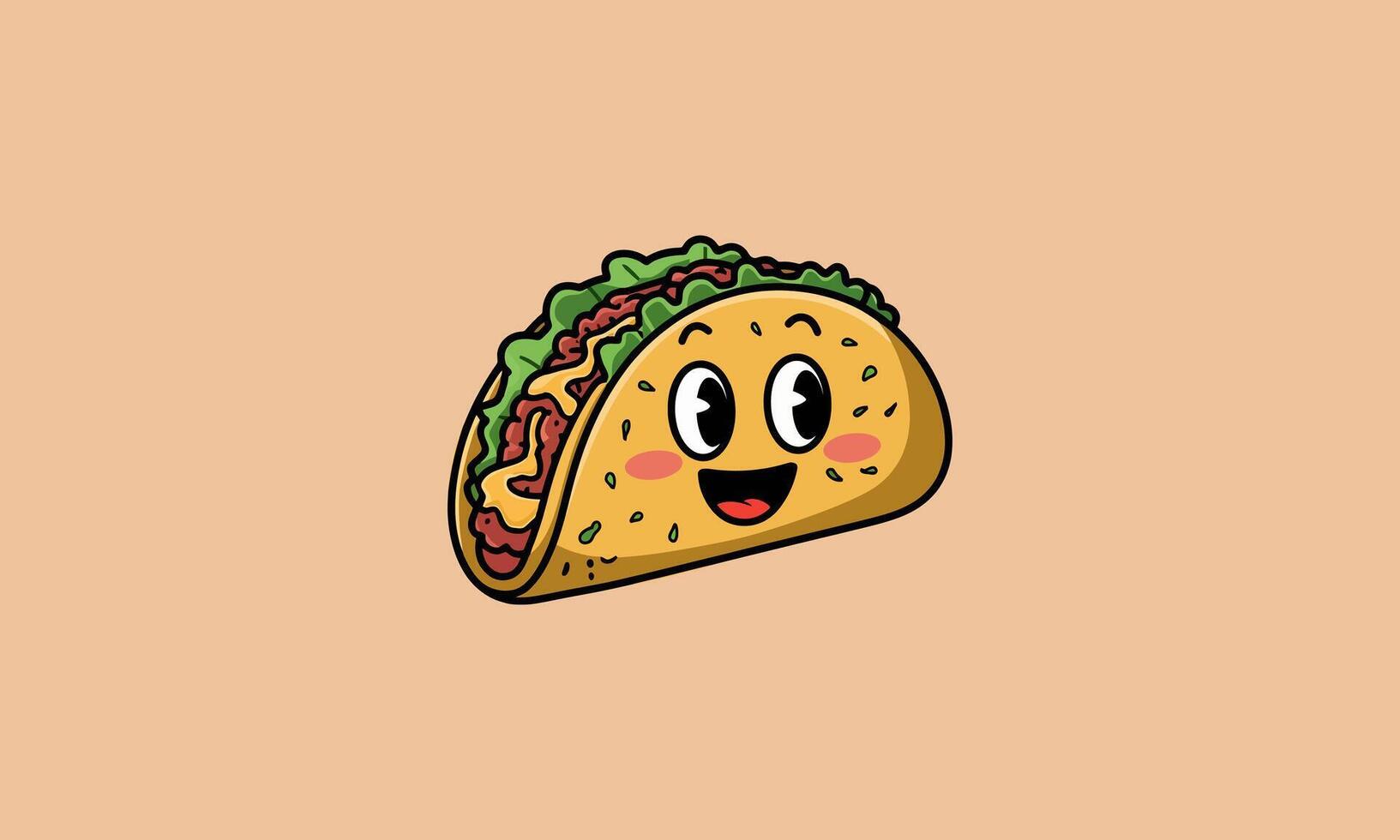 Smiling taco cartoon character with lettuce and meat vector