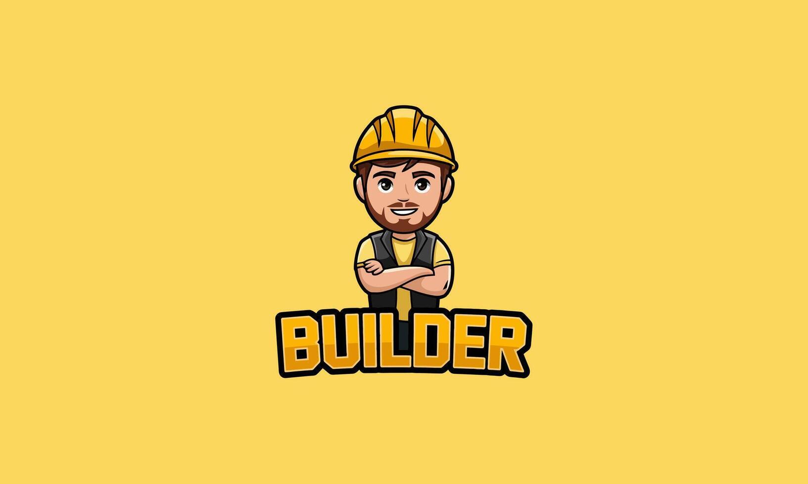 Smiling builder in hard hat with Builder text logo vector