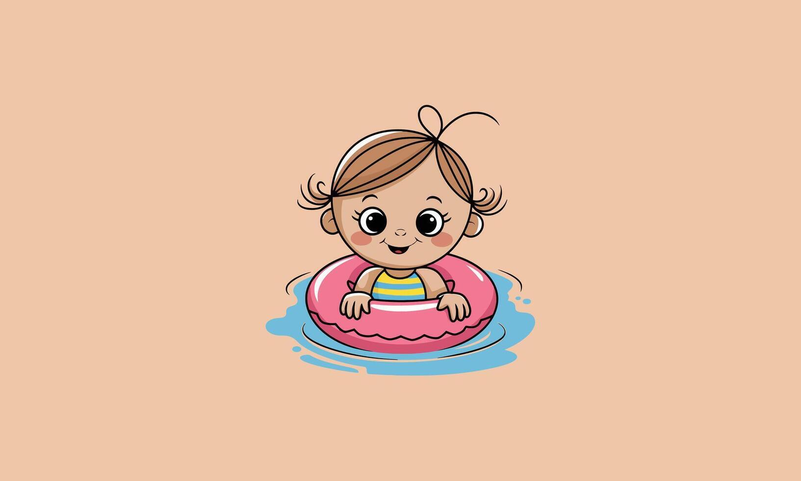 Smiling girl in swim ring floating in water vector