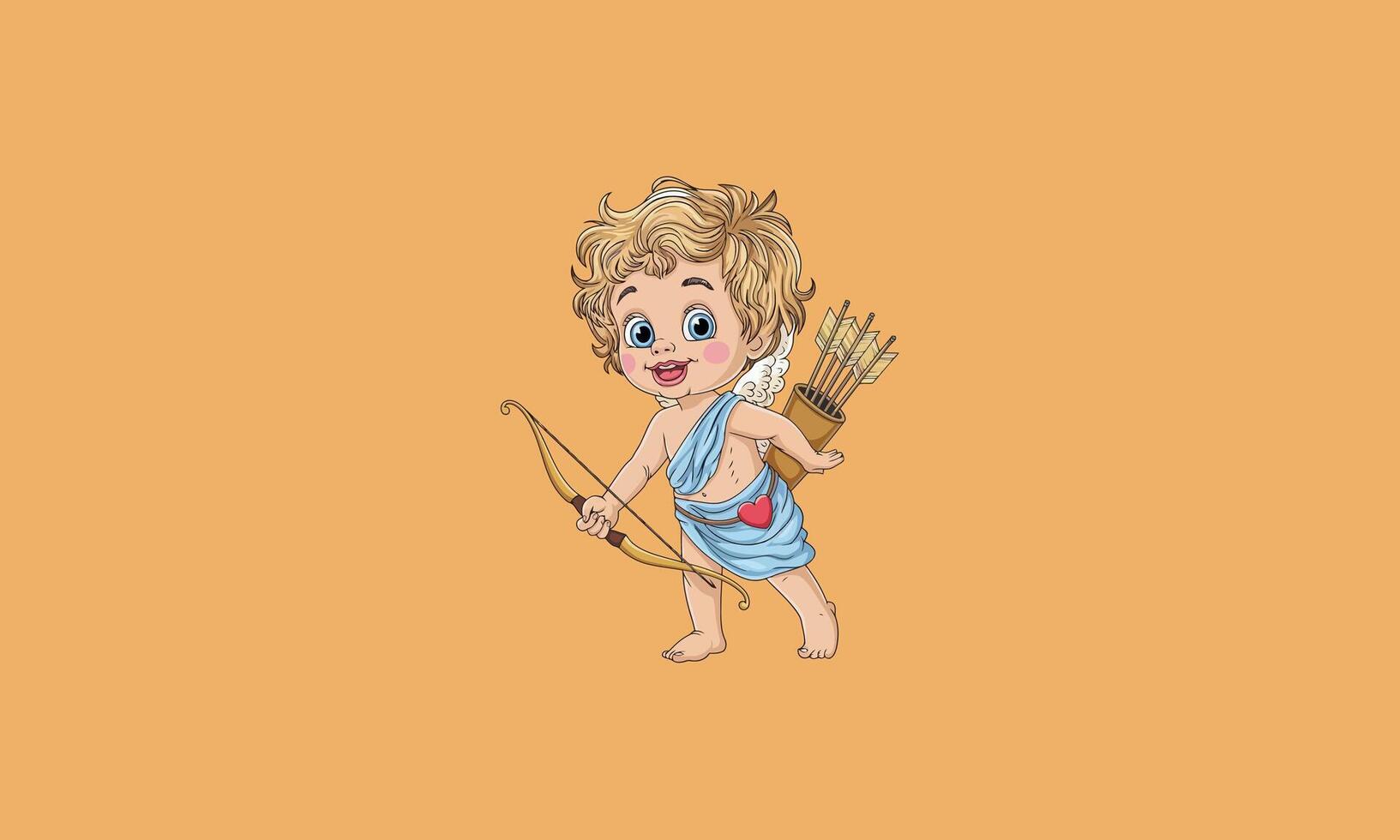 Cute baby Cupid with a bow, arrows, and a blue cloth wrap. vector