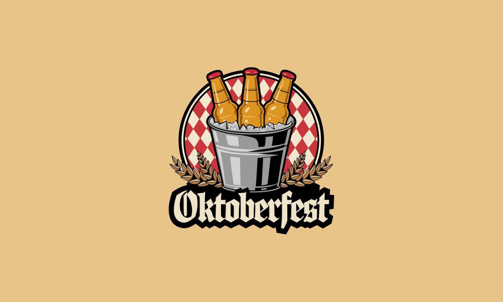 Oktoberfest logo with beer bottles in an ice bucket . vector