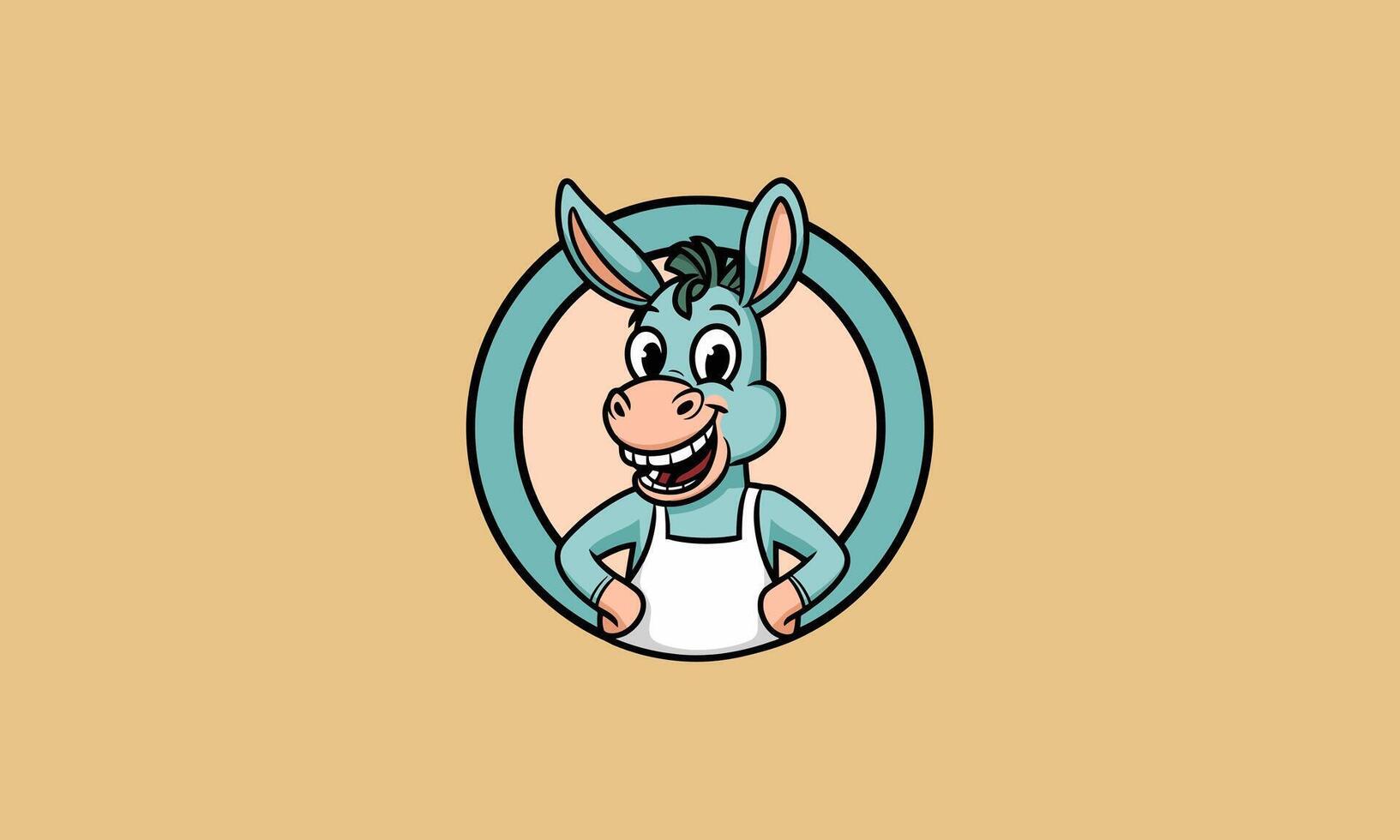 Smiling donkey with hands on hips in circle logo . vector