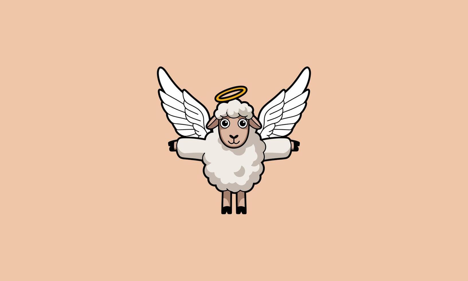 Angel sheep with wings and a halo flying in the air. vector