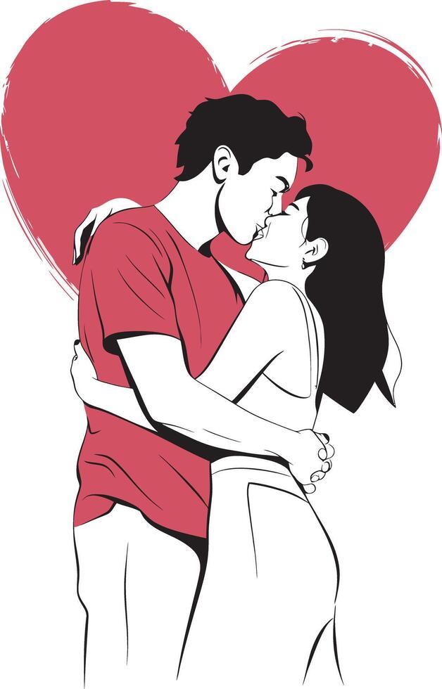 camiseta un rojo corazón y amoroso beso, un minimalista romance. vector