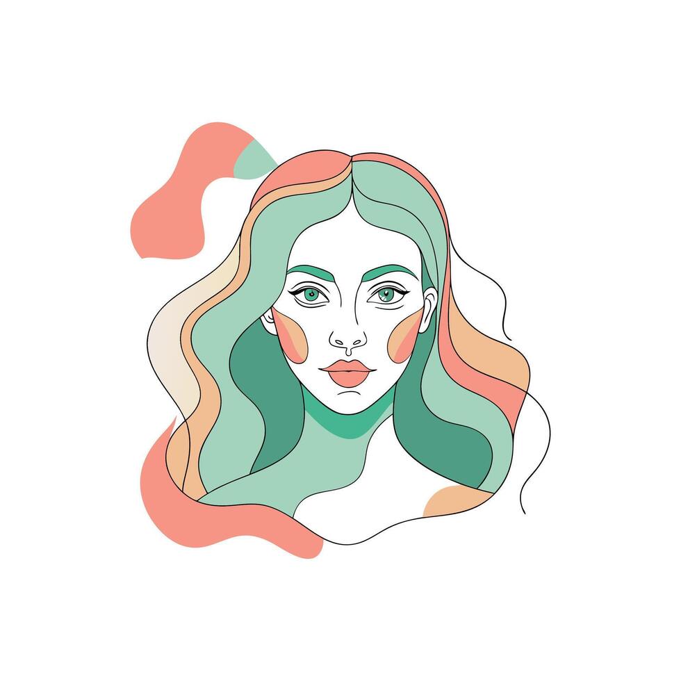 Flowing Line Art with Pastel Shapes. vector