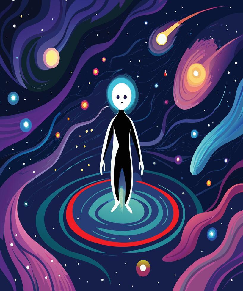 A Lost Soul Drifts Through the Stars, Navigating the Cosmic Abyss. vector