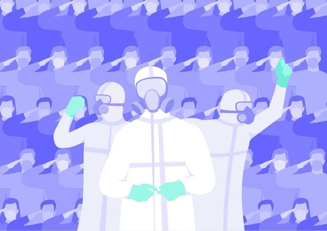 Illustration of people wearing protective suits and masks vector