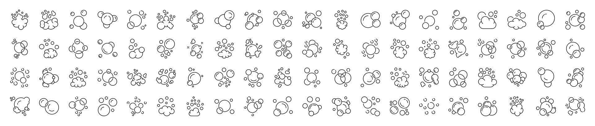 Collection of Linear Icons of Bubbles and Foam for Adverts. Suitable for books, stores, shops. Editable stroke in minimalistic outline style. Symbol for design vector