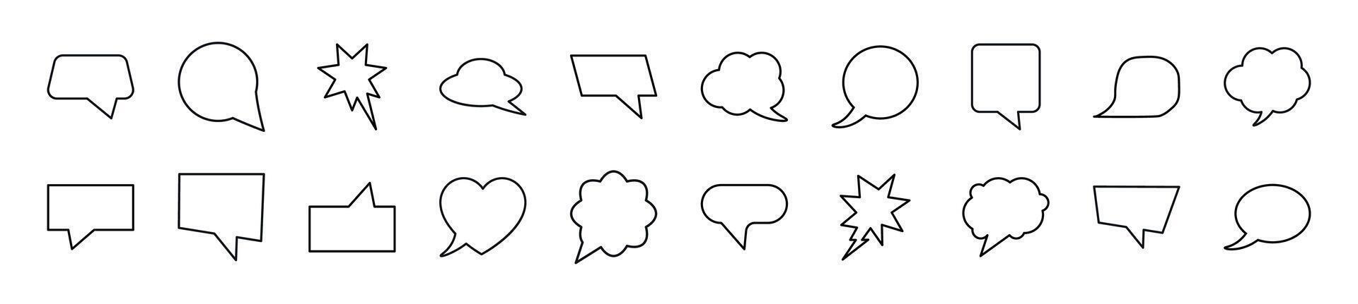 Collection of outline symbol of speech bubbles. Editable stroke. Simple linear illustration for stores, shops, banners, design vector