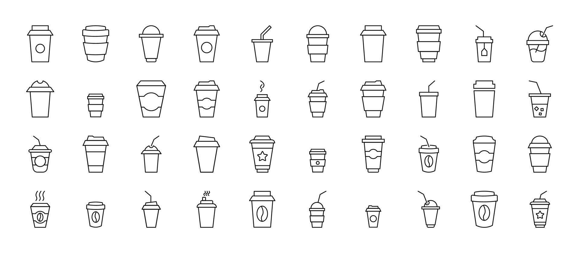 Signs of coffee, tea or other drinks in disposable cups for Shops and Stores. Suitable for books, stores, shops. Editable stroke in minimalistic outline style. Symbol for design vector