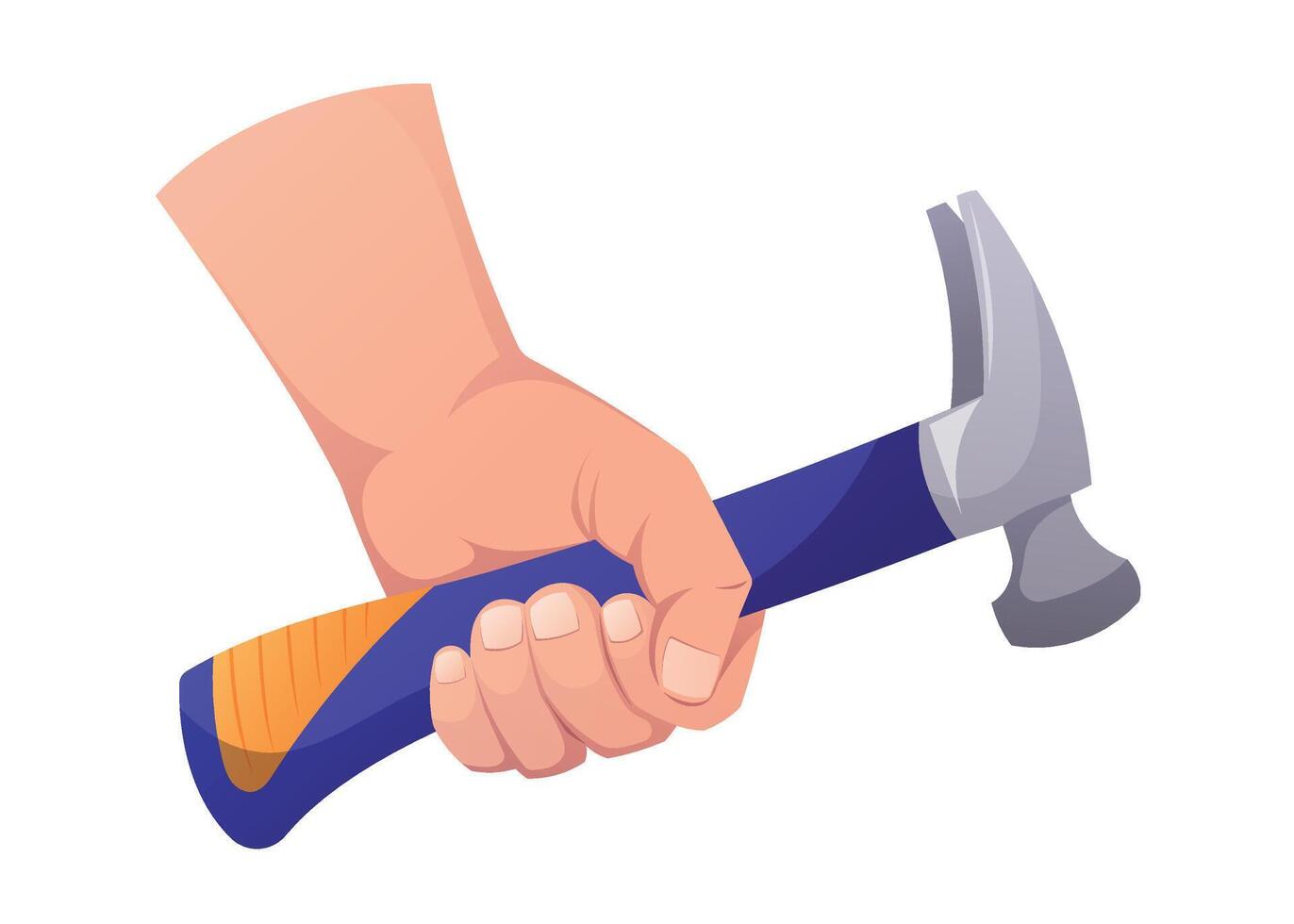 Male hand with hammer. Builder or carpenter man with working tool. isolated on white cartoon illustration. vector