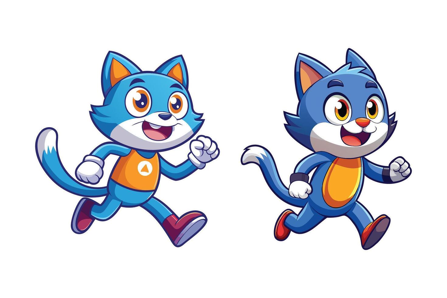 fun cat character running cartoon illustration. set of cute animal illustration vector