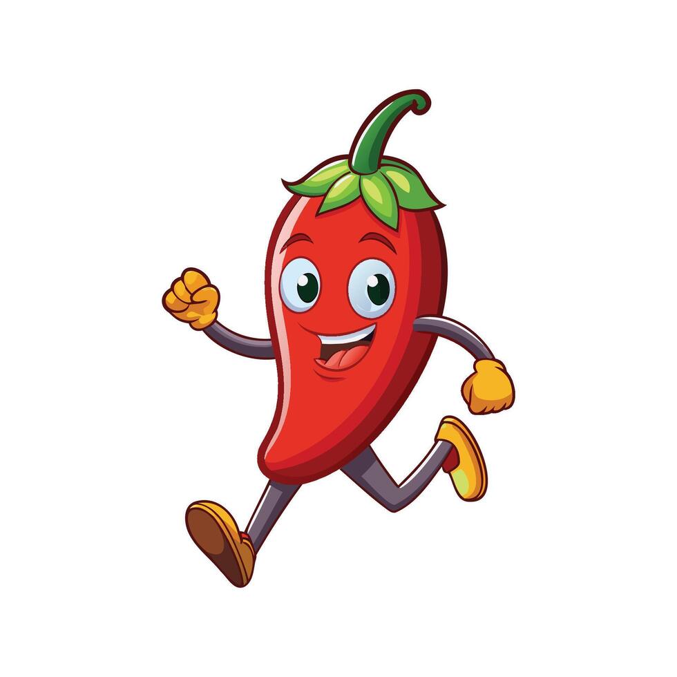 fun chili character running cartoon illustration vector