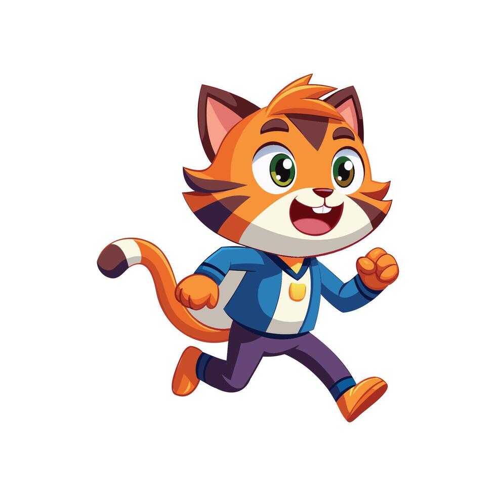 fun cat character running cartoon illustration. cute animal illustration vector