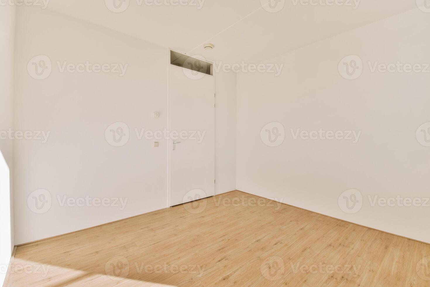 Empty room with wooden floors and white walls photo