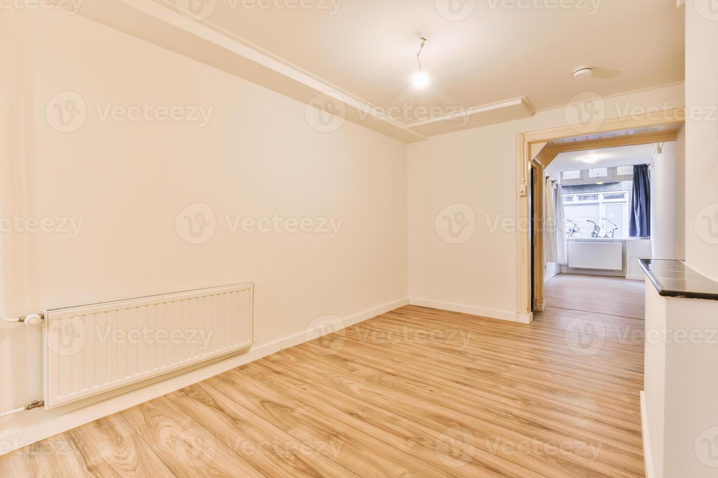 A room with wooden floors and white walls photo