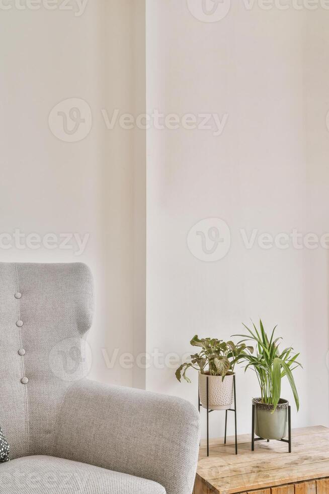 A gray couch in a living room photo