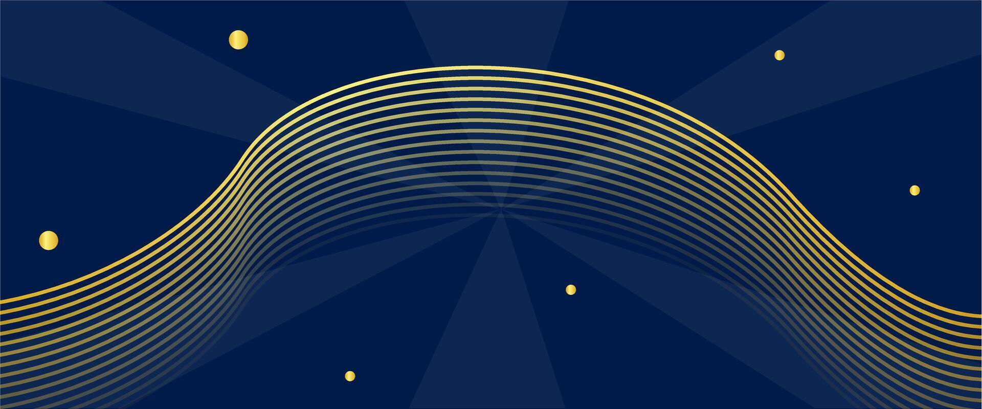A wave pattern with gold lines on a dark blue background vector