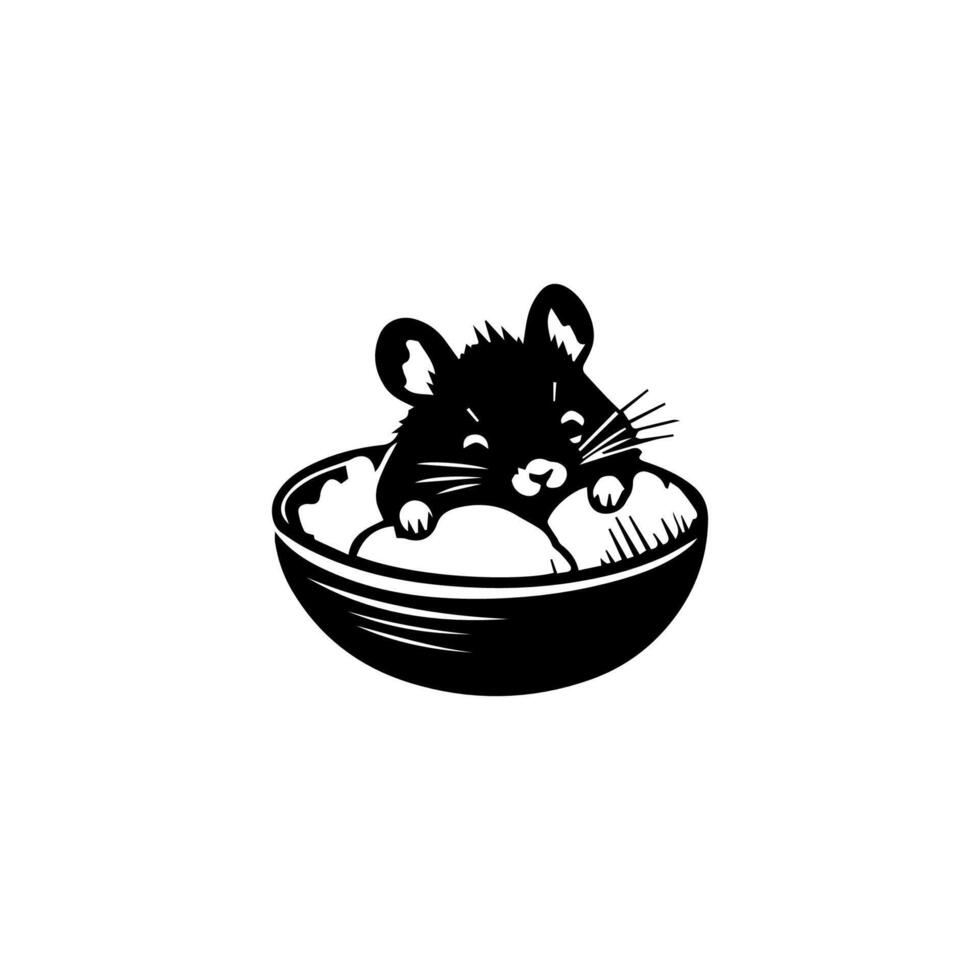 A black and white logo of a mouse in a bowl vector