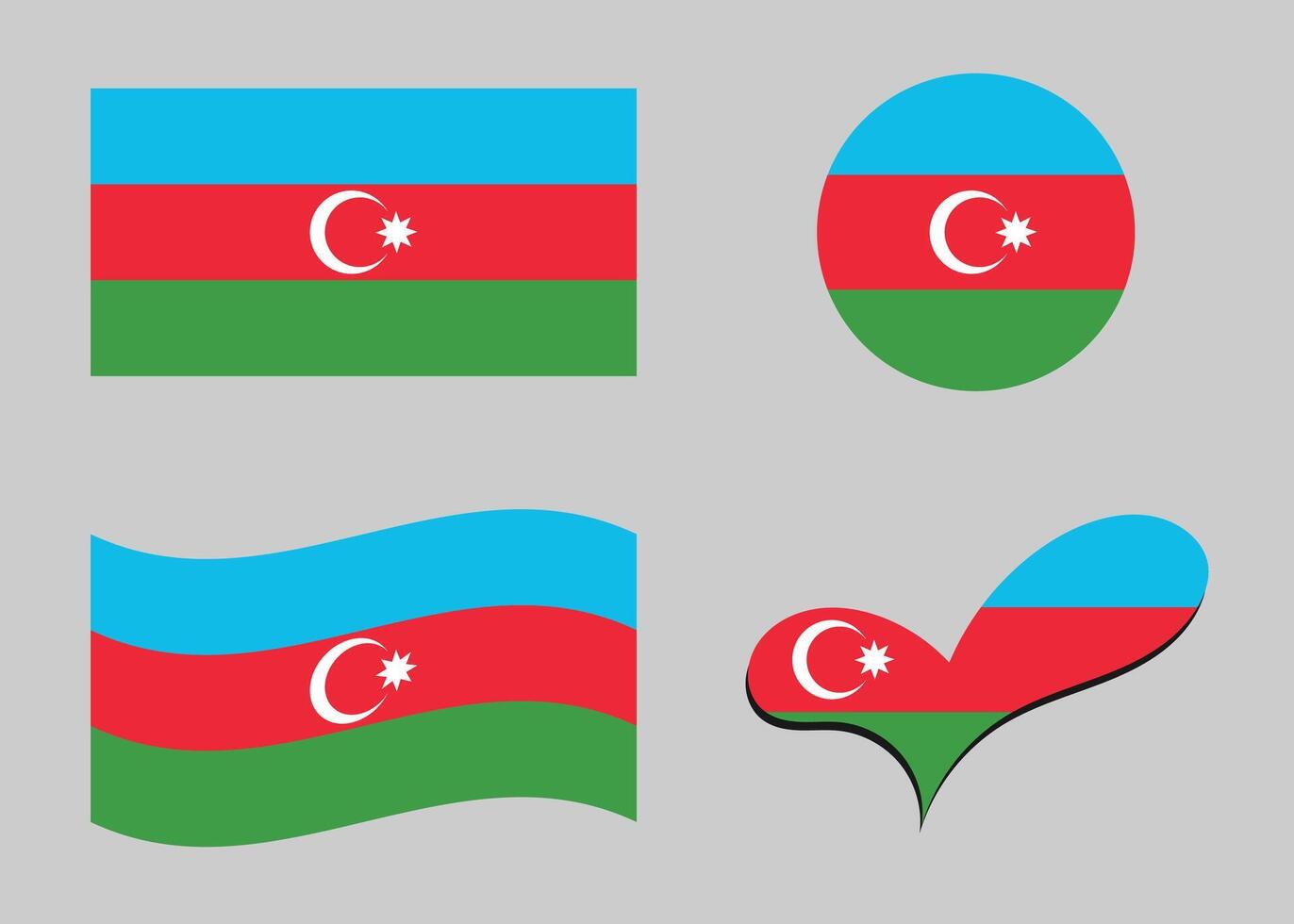 Flag of Azerbaijan. Azerbaijan flag in heart shape. Azerbaijan flag in circle shape. Country flag variations vector