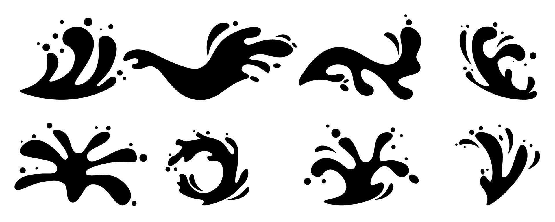 Dynamic water splash icons collection in black vector