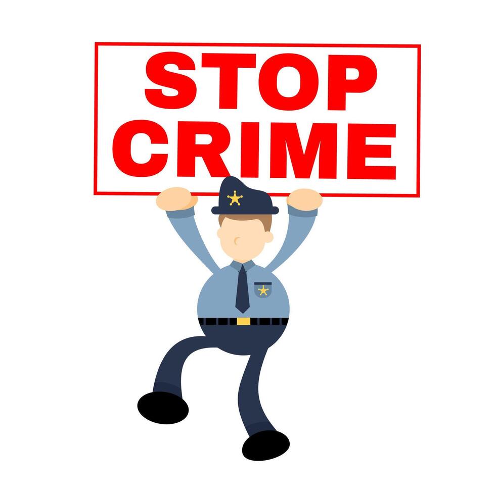 A cartoon policeman holding up a stop crime sign vector
