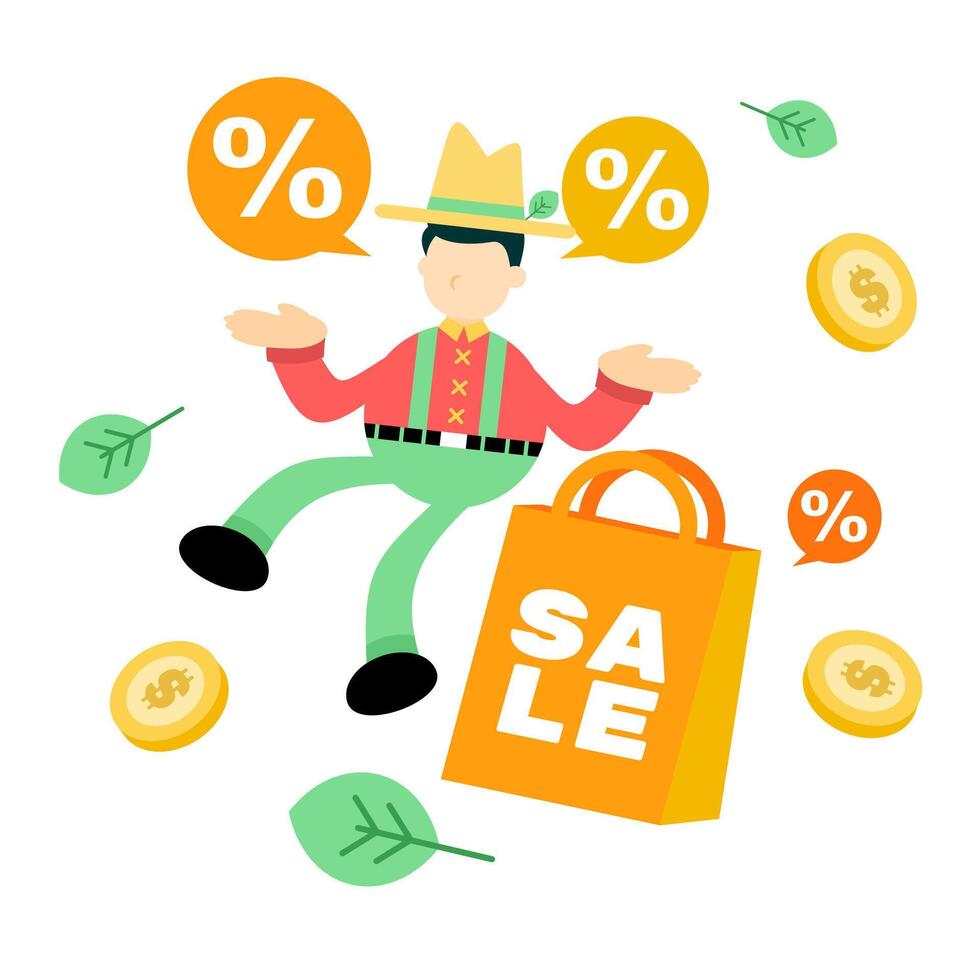 A man is holding a bag with a sale sign vector