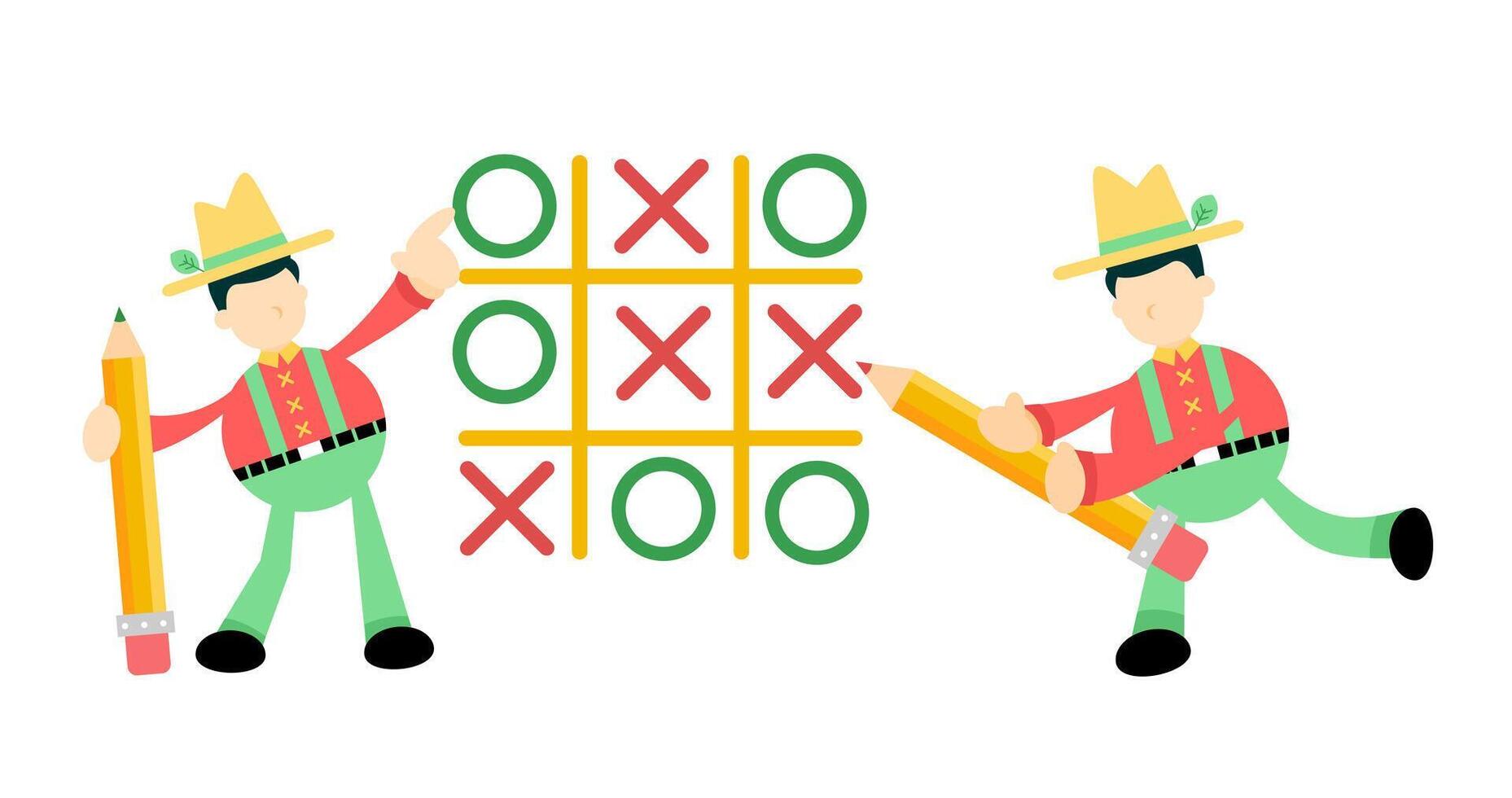 Two men playing tic tac toe on a white background vector