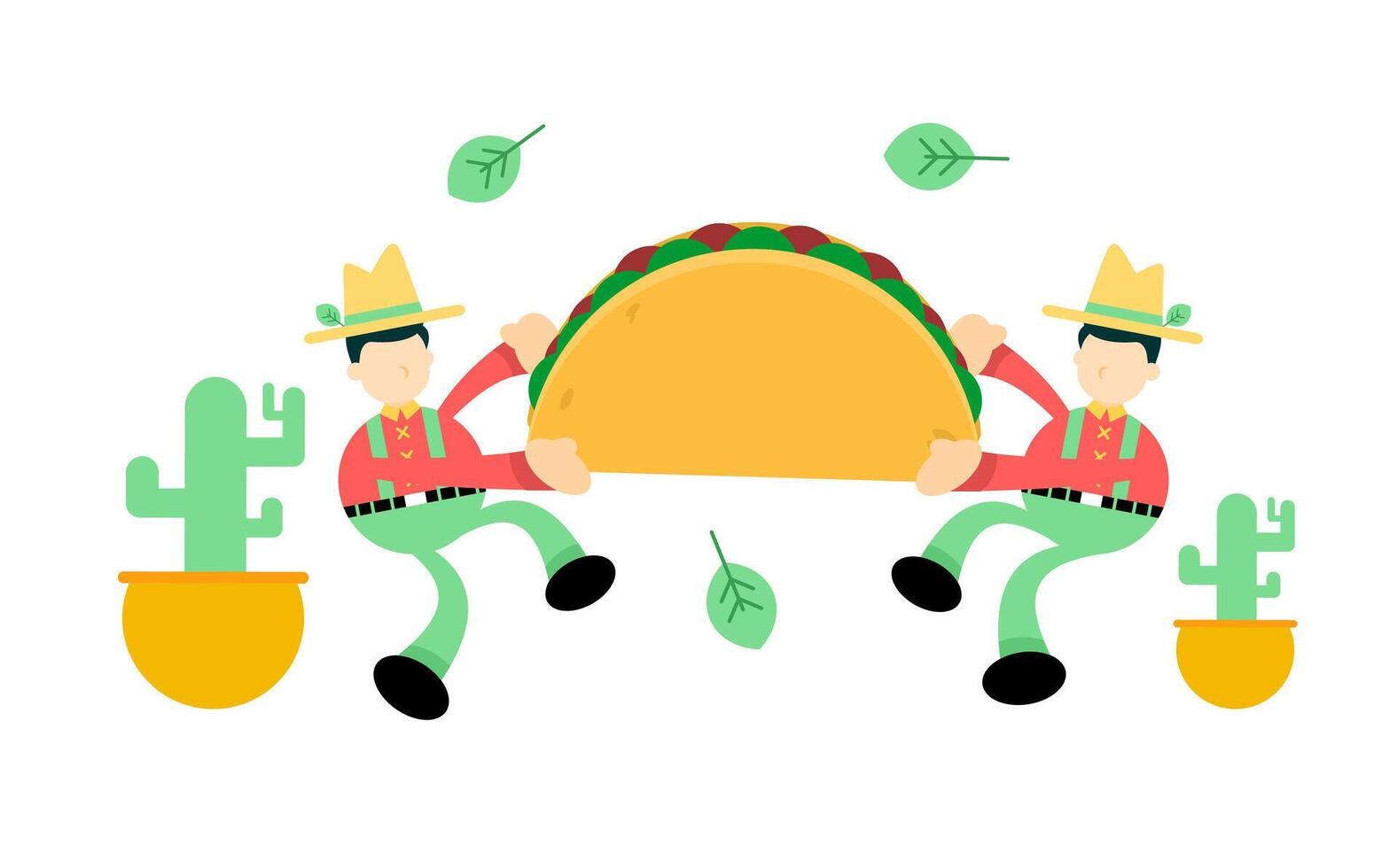 Two people in mexican costumes holding a taco vector