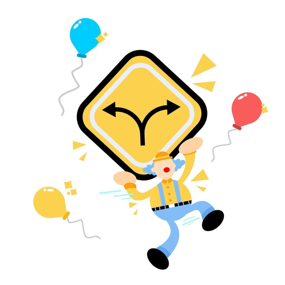 A man holding balloons and a yellow sign vector