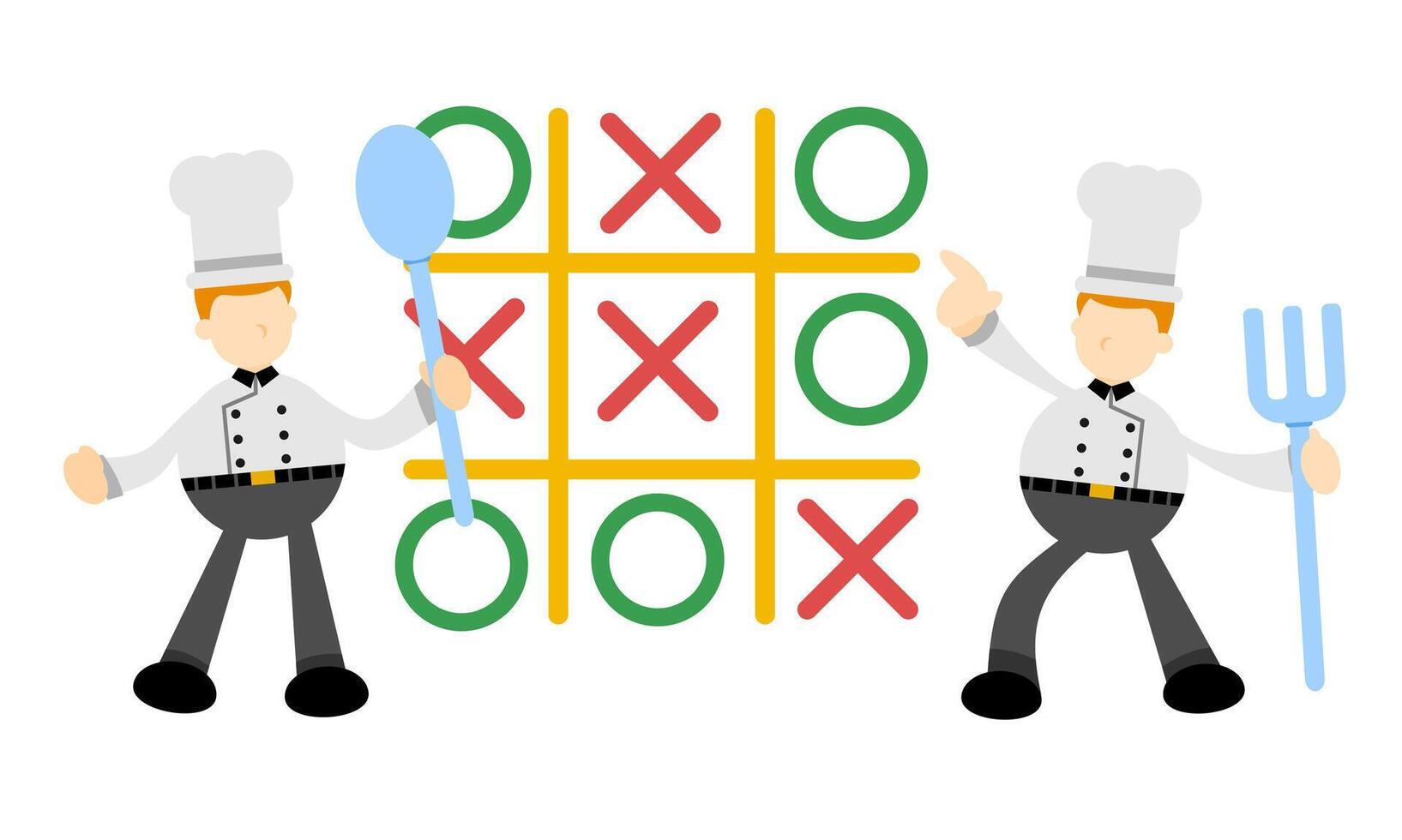 Two chefs are playing tic tac toe with a fork and knife vector