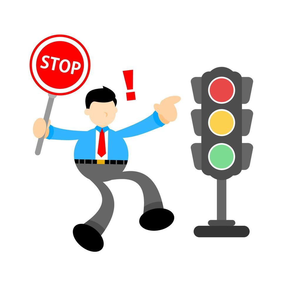 A cartoon man holding a stop sign and a traffic light vector