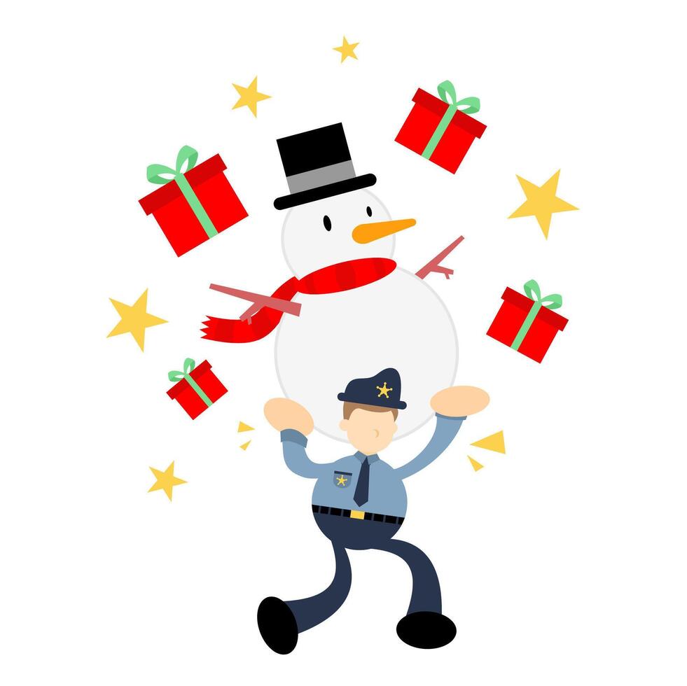 A cartoon snowman carrying presents in his hands vector