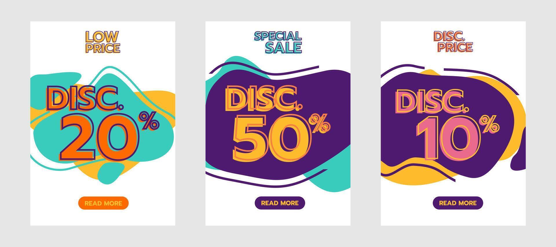 Discount banner design set with colorful abstract shapes vector