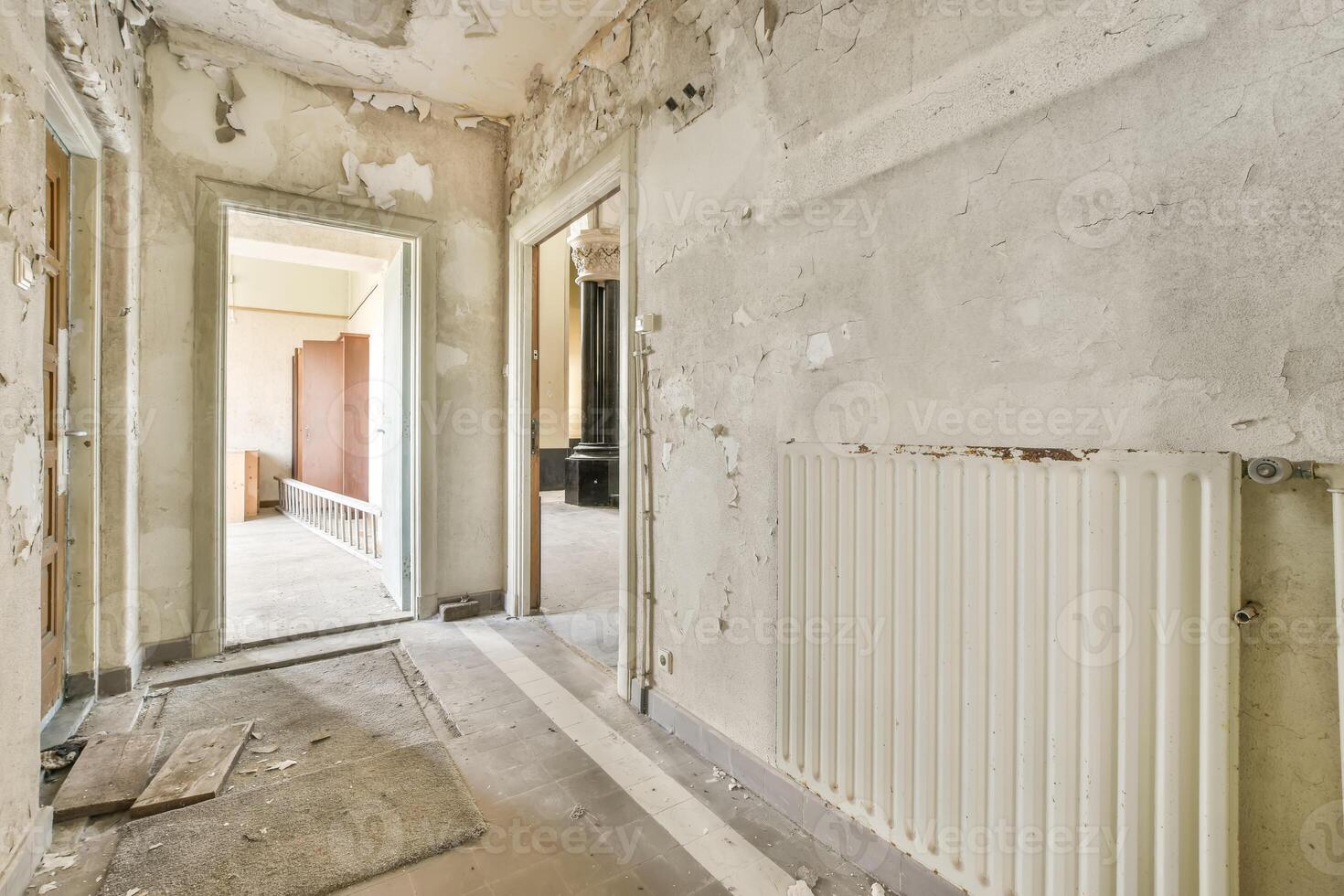 A room with a radiator and a door photo