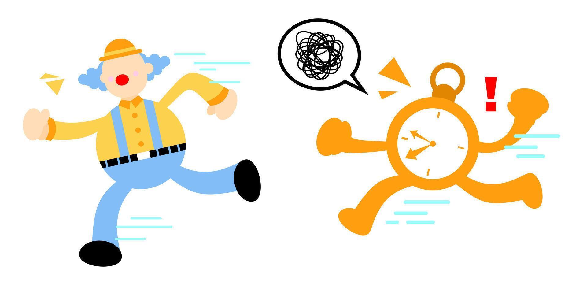 A cartoon man running with a clock in front of him vector