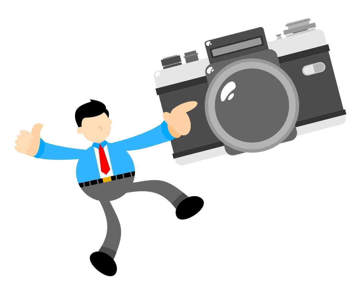 A cartoon man holding a camera and pointing it out vector