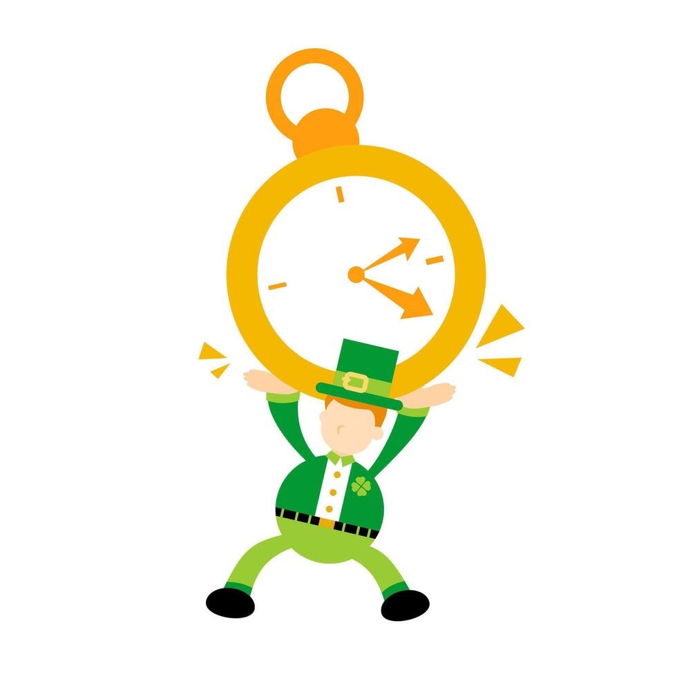A cartoon leprechaun holding a clock vector